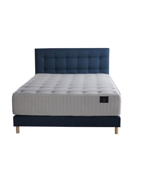 Ensemble Matelas ressorts ensachés Mémoire de forme Latex Artémis + tête de lit capitonnée bleu marine - 140x190 cm