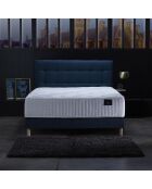 Ensemble Matelas ressorts ensachés Mémoire de forme Latex Artémis + tête de lit capitonnée bleu marine - 140x190 cm