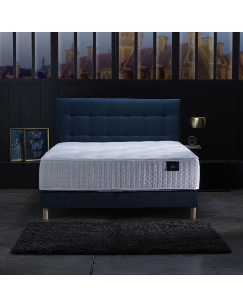 Ensemble Matelas ressorts ensachés Mémoire de forme Latex Artémis + tête de lit capitonnée bleu marine - 140x190 cm