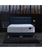 Ensemble Matelas ressorts ensachés Mémoire de forme Latex Artémis + tête de lit capitonnée bleu marine - 160x200 cm