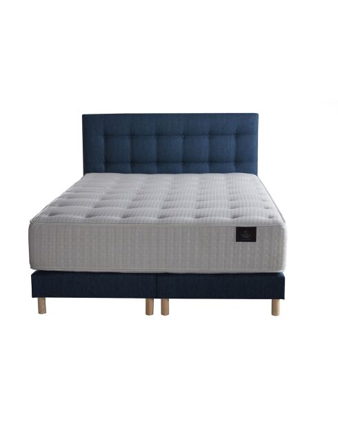 Ensemble Matelas ressorts ensachés Mémoire de forme Latex Artémis + tête de lit capitonnée bleu marine - 180x200 cm