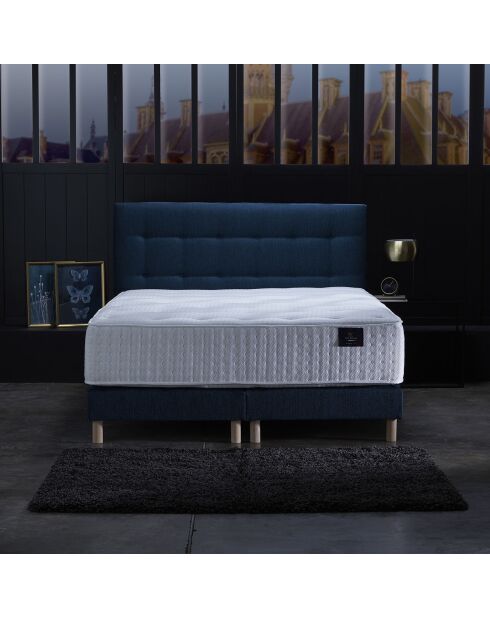 Ensemble Matelas ressorts ensachés Mémoire de forme Latex Artémis + tête de lit capitonnée bleu marine - 180x200 cm