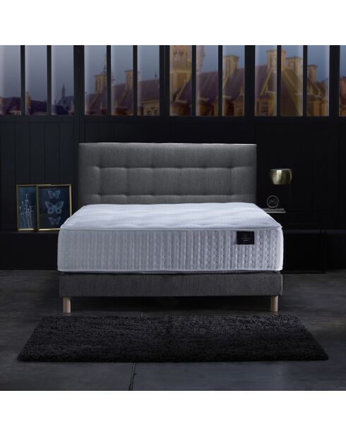 Ensemble Matelas ressorts ensachés Mémoire de forme Latex Artémis + tête de lit capitonnée gris souris - 140x190 cm
