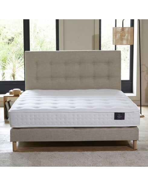 Ensemble Matelas latex naturel Clarté + tête de lit capitonnée beige - 140x190 cm