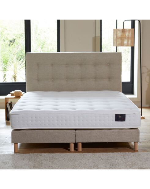 Ensemble Matelas latex naturel Clarté + tête de lit capitonnée beige - 160x200 cm