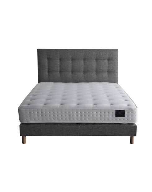 Ensemble Matelas latex naturel Clarté + tête de lit capitonnée gris éléphant - 140x190 cm