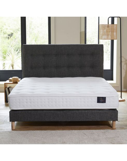 Ensemble Matelas latex naturel Clarté + tête de lit capitonnée gris éléphant - 140x190 cm