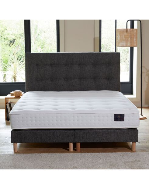 Ensemble Matelas latex naturel Clarté + tête de lit capitonnée gris éléphant - 160x200 cm