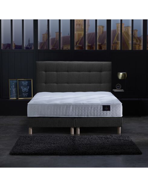 Ensemble Matelas ressorts ensachés Mémoire de forme Nova + tête de lit capitonnée anthracite - 160x200 cm