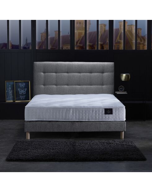 Ensemble Matelas ressorts ensachés Mémoire de forme Nova + tête de lit capitonnée gris souris - 140x190 cm