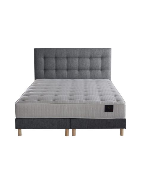 Ensemble Matelas ressorts ensachés Mémoire de forme Nova + tête de lit capitonnée gris souris - 160x200 cm
