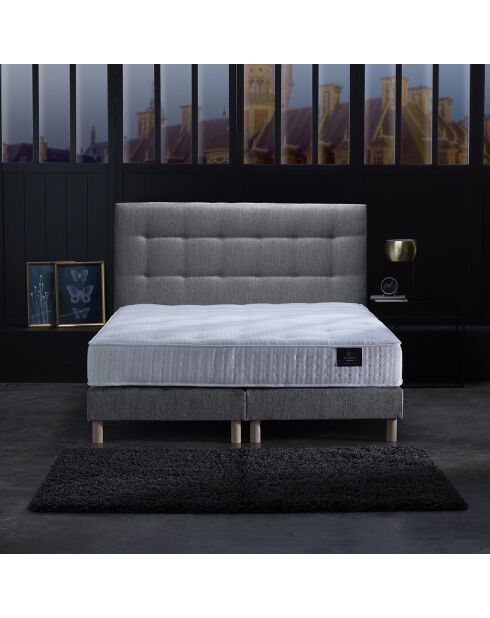 Ensemble Matelas ressorts ensachés Mémoire de forme Nova + tête de lit capitonnée gris souris - 160x200 cm