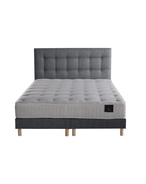 Ensemble Matelas ressorts ensachés Mémoire de forme Nova + tête de lit capitonnée gris souris - 180x200 cm
