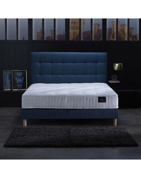 Ensemble Matelas ressorts ensachés Accueil latex Séléné + tête de lit capitonnée bleu marine - 140x190 cm