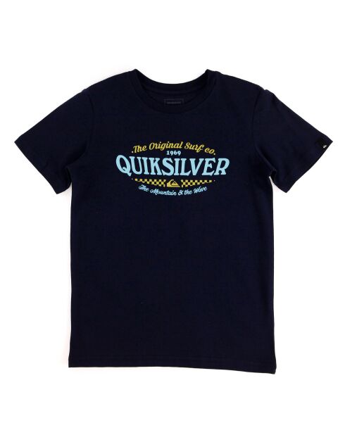 Marineblaues Kurzarm-T-Shirt aus Baumwolle mit ovalem Logo
