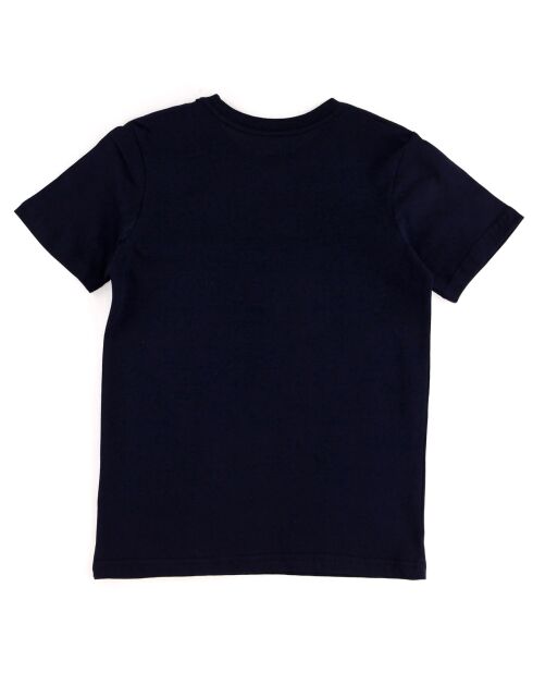 Marineblaues Kurzarm-T-Shirt aus Baumwolle mit ovalem Logo