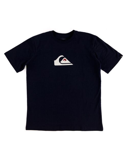 Marineblaues Kurzarm-T-Shirt aus Baumwolle mit Wellenlogo