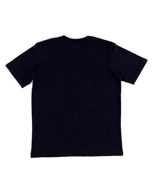 Marineblaues Kurzarm-T-Shirt aus Baumwolle mit Wellenlogo
