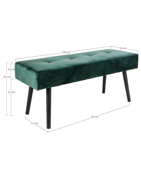 Banc en velours Skiby vert - 35x100x44 cm