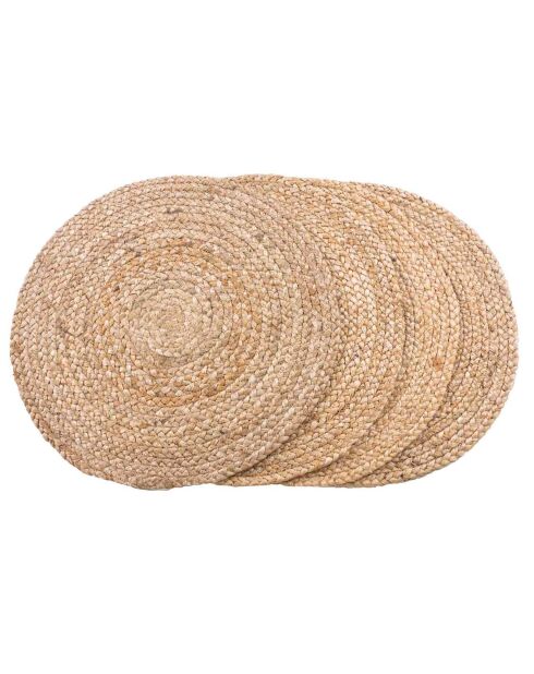 4 Sets de table en jute tressé Bombay naturel - D.38 cm