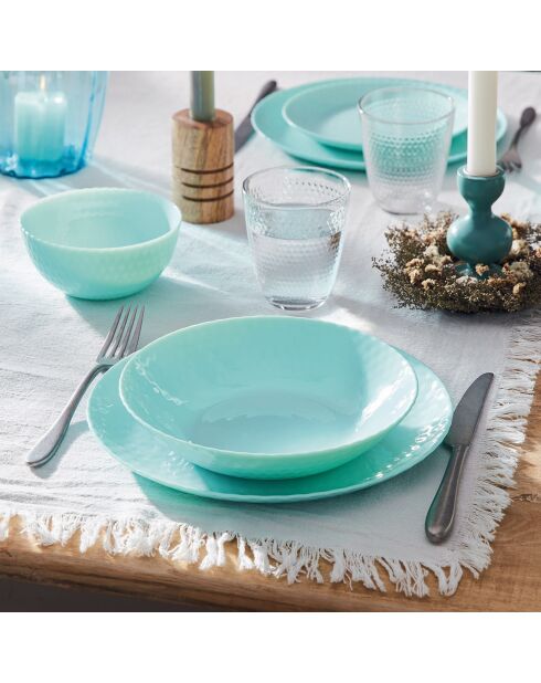 6 Assiettes creuses en Opale Pampille turquoise - D.20xH.4.3 cm