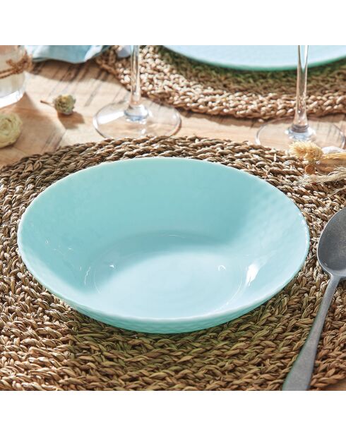 6 Assiettes creuses en Opale Pampille turquoise - D.20xH.4.3 cm