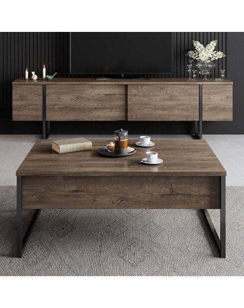 Luxe salontafel in walnoot/zwart - 90x60x40 cm