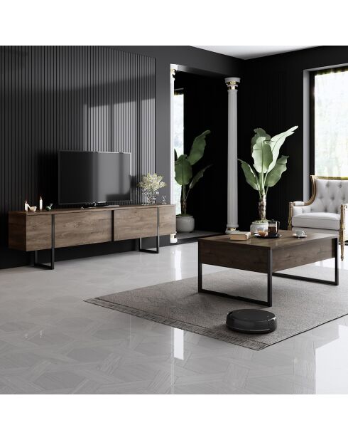 Luxe salontafel in walnoot/zwart - 90x60x40 cm