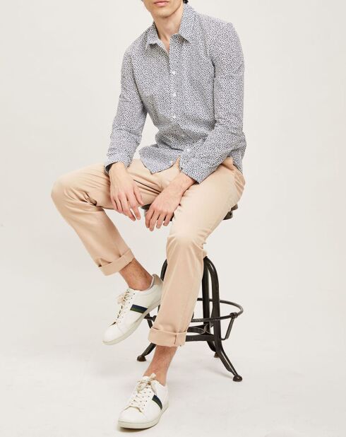 Regulier overhemd van Nabori in popeline met marineblauwe print