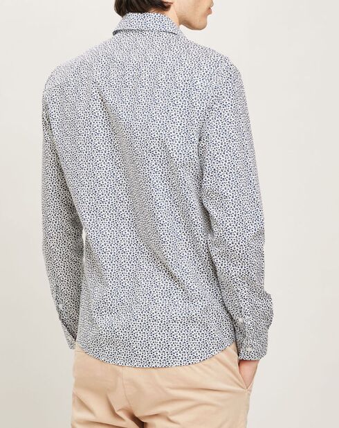 Regulier overhemd van Nabori in popeline met marineblauwe print