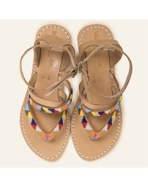 Sandales en Cuir & Perles Buyuni taupe/multicolore