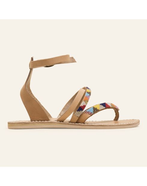 Sandales en Cuir & Perles Buyuni taupe/multicolore
