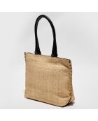 Sac cabas en Cuir & Jute Ninon noir - 30x40x13 cm