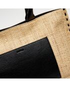 Sac cabas en Cuir & Jute Ninon noir - 30x40x13 cm