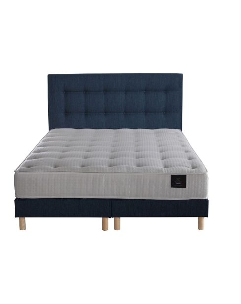 Ensemble Matelas ressorts ensachés Mémoire de forme Nova + tête de lit capitonnée bleu marine - 180x200 cm