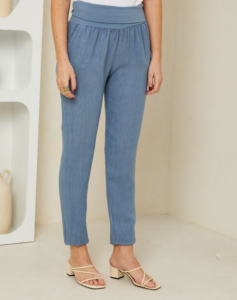 Pantalon 100% Lin Laurie bleu denim
