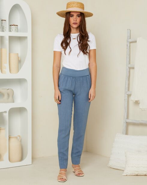 Pantalon 100% Lin Laurie bleu denim