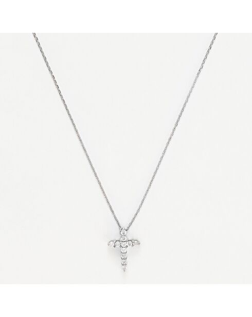 Ciondolo a croce sacra con diamanti in oro bianco 0,17 ct