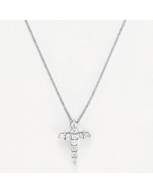 Ciondolo a croce sacra con diamanti in oro bianco 0,17 ct