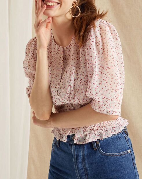 Blouse Normann écru/violet/rouge