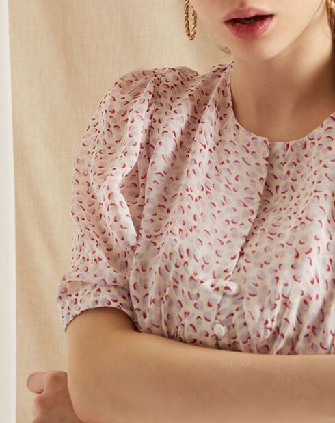 Blouse Normann écru/violet/rouge