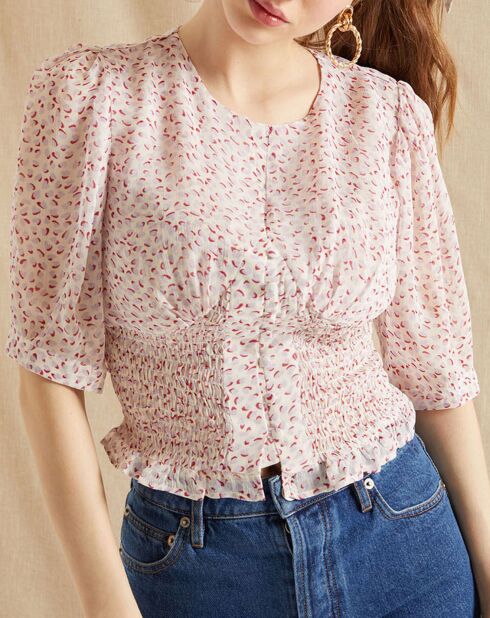 Blouse Normann écru/violet/rouge