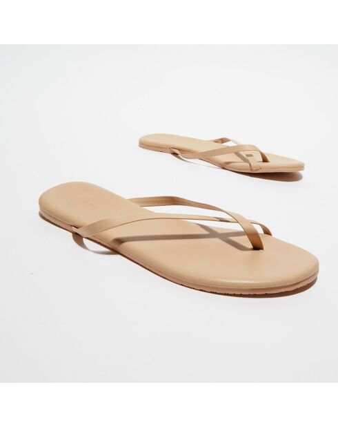 Beigefarbene Flip-Flops Riley aus Leder