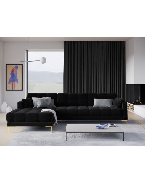 Canapé d'angle Gauche Velours Mamaia 5 places noir - 293x185x75 cm