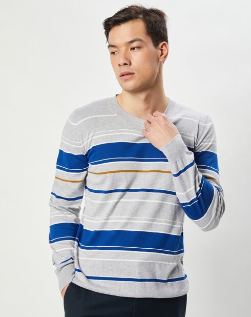 Gestreifter Pullover Arsene in Grau/Blau meliert