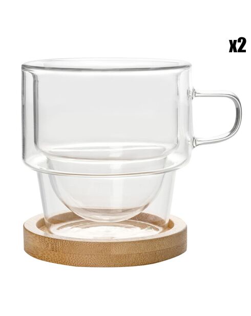 2 Tasses à café en Verre double paroi Omagio transparentes - 180 ml