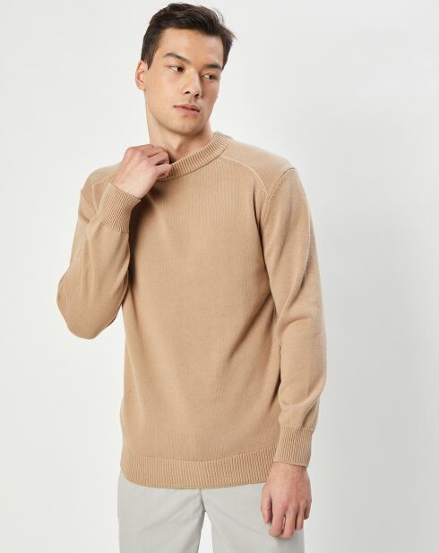 Pull en Maille de coton Rachi col rond camel