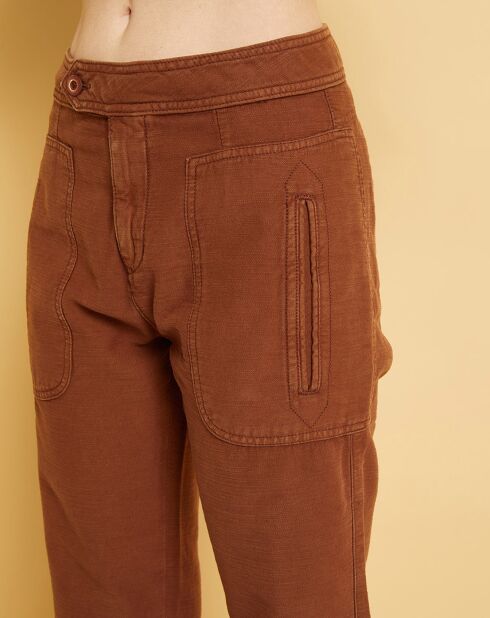 Pantalon droit en Gabardine Stretch Darwin havane