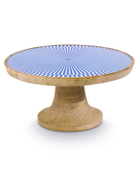 Plat sur pied en manguier blanc/bleu - 22x22x11 cm