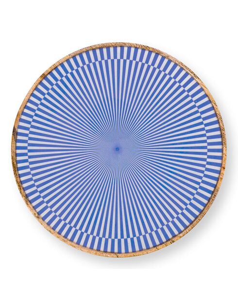 Plat sur pied en manguier blanc/bleu - 22x22x11 cm